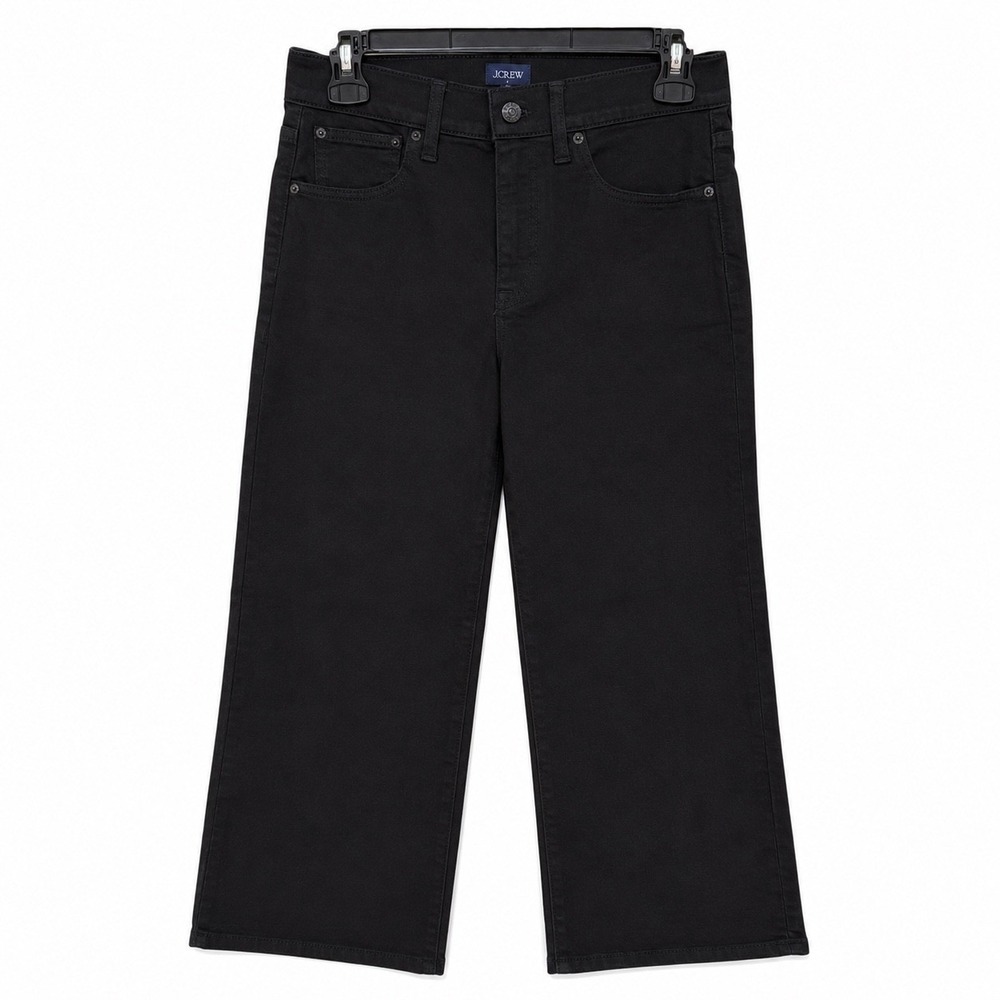 J Crew Womens 26 Wide-Leg Crop Pants Black High Rise Denim Trousers Minimalist